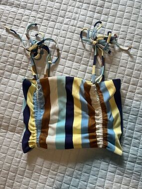 Aerie striped crop swimsuit top Sz M Navy, Yellow, Brown, Light Blue, Cream